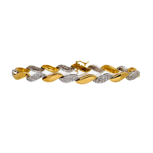 Pre-Owned 14ct Gold 2 Tone Diamond Curved Link Bracelet