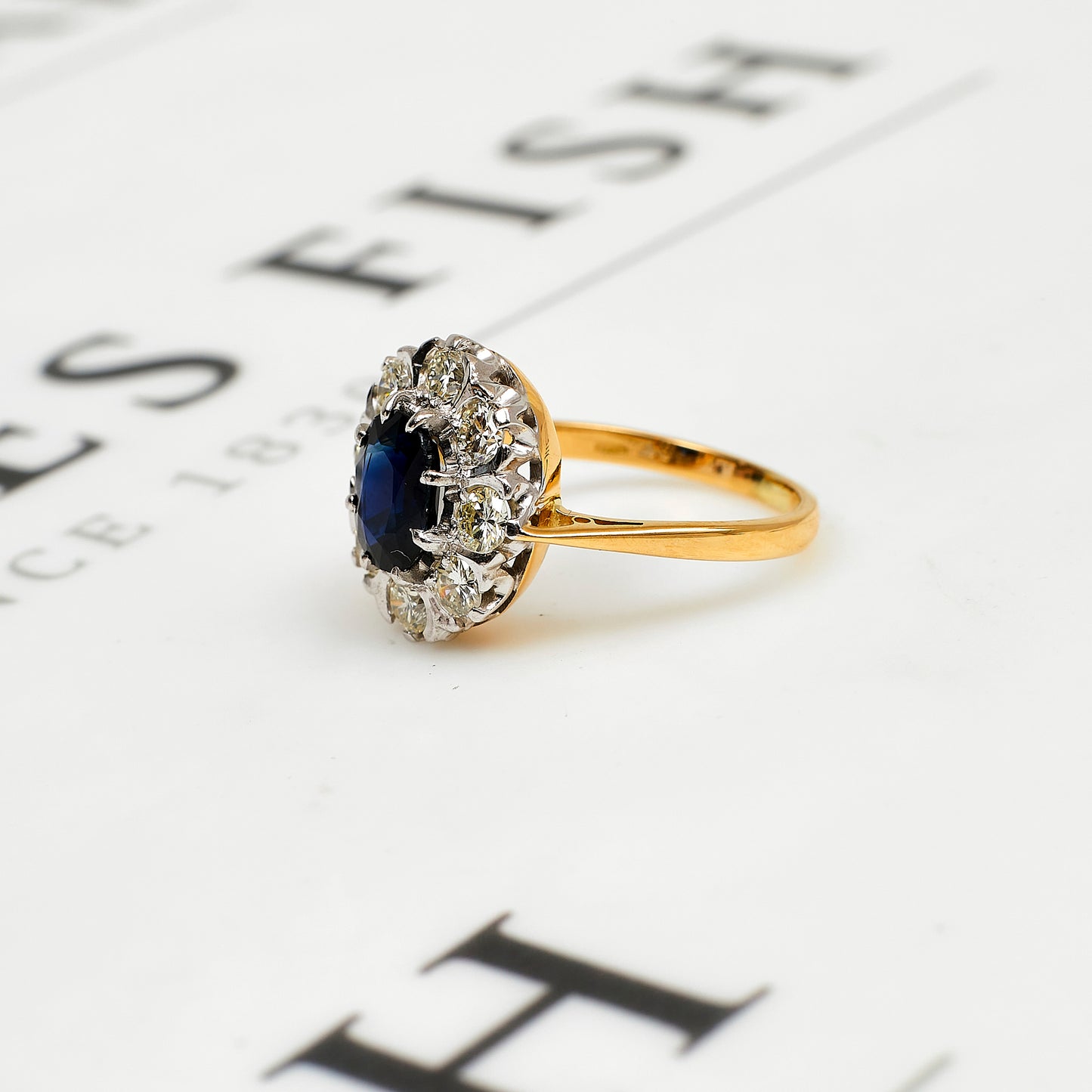 Pre-Owned 14ct Gold Sapphire & Diamond Cluster Ring Size L.5