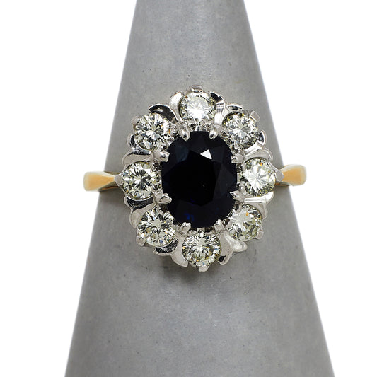 Pre-Owned 14ct Gold Sapphire & Diamond Cluster Ring Size L.5