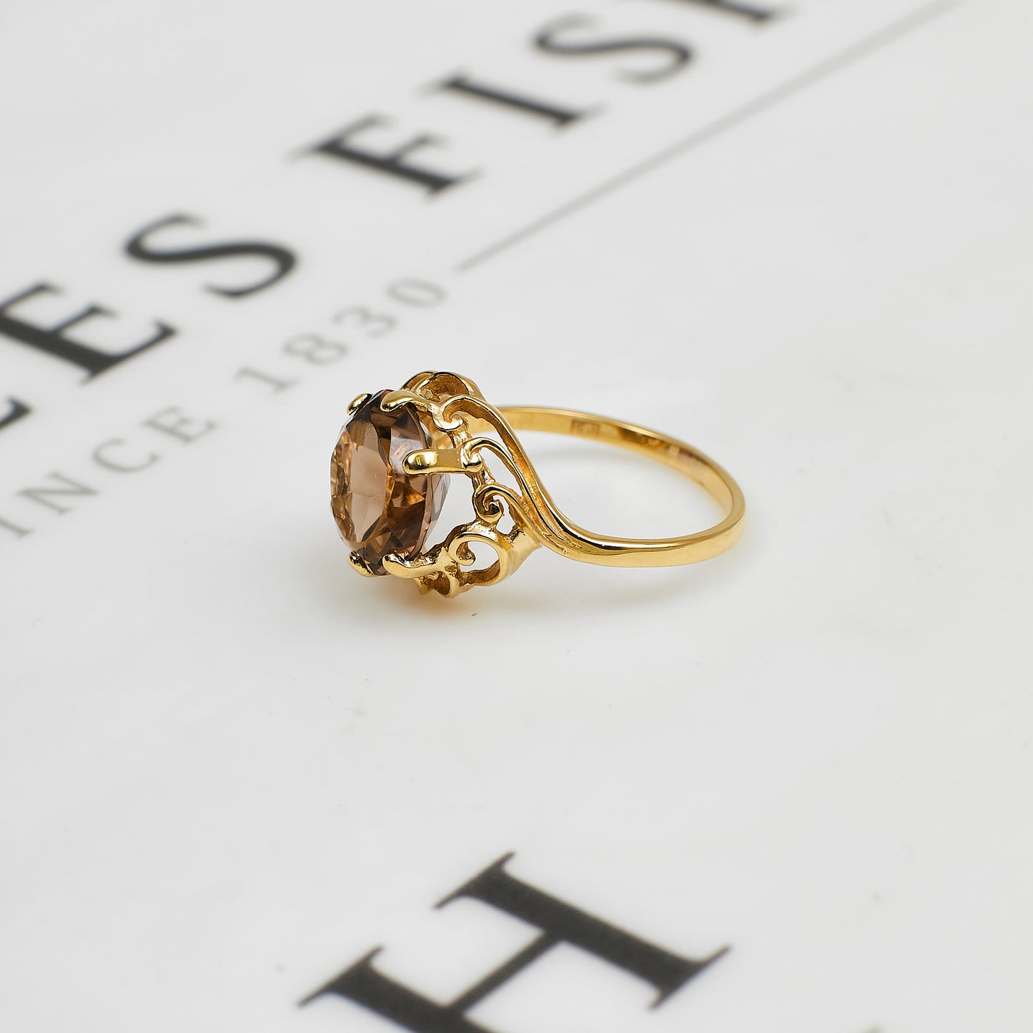 Pre-Owned 9ct Gold Round Smokey Quartz Ring Size K.5