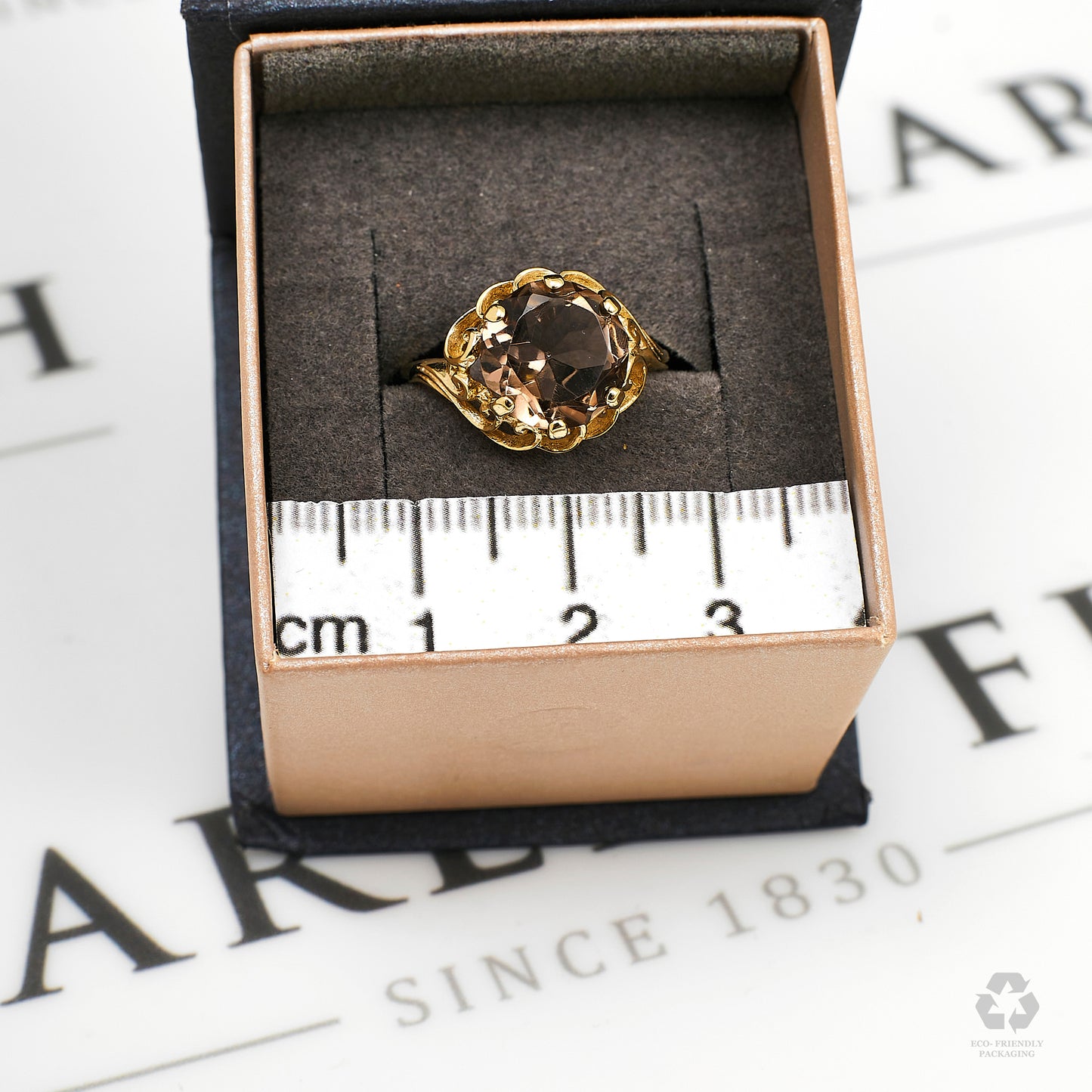 Pre-Owned 9ct Gold Round Smokey Quartz Ring Size K.5