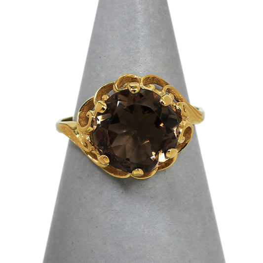 Pre-Owned 9ct Gold Round Smokey Quartz Ring Size K.5