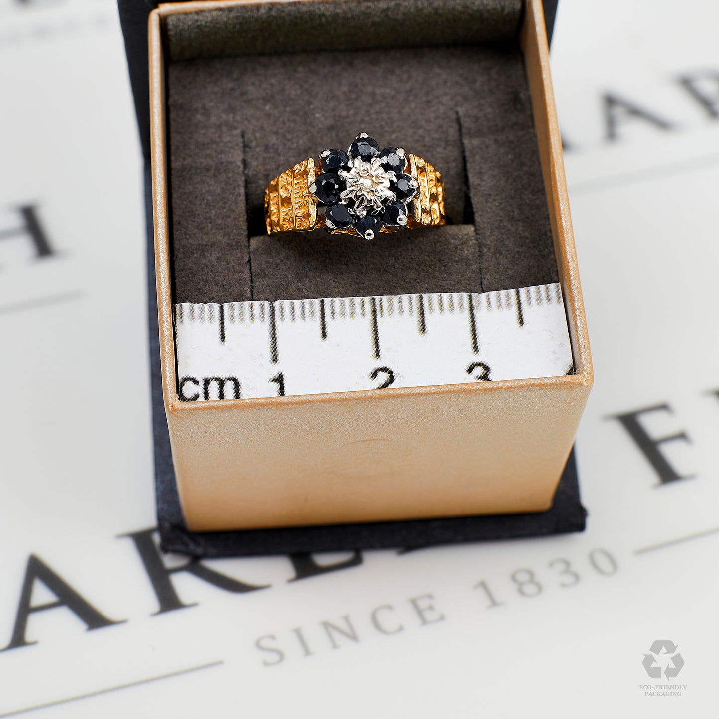Pre-Owned 9ct Gold Diamond & Sapphire Cluster Ring Size L