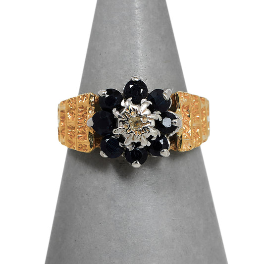 Pre-Owned 9ct Gold Diamond & Sapphire Cluster Ring Size L