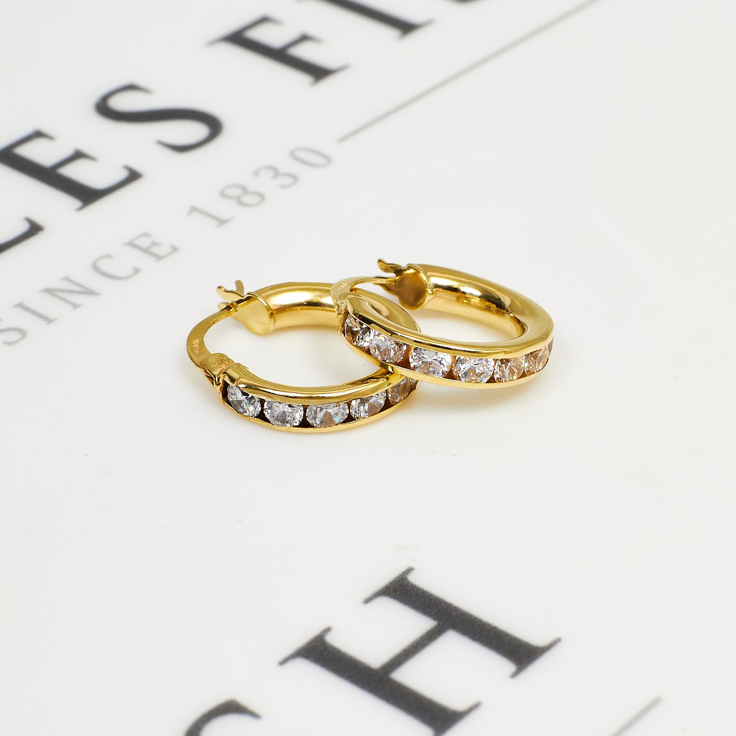 Pre-Owned 9ct Gold CZ Creole Hoop Earrings