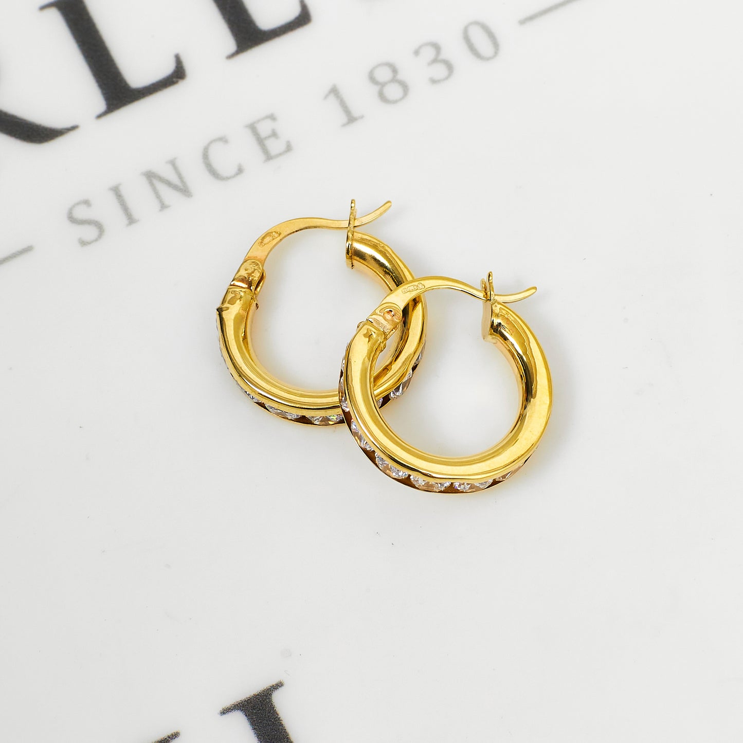 Pre-Owned 9ct Gold CZ Creole Hoop Earrings