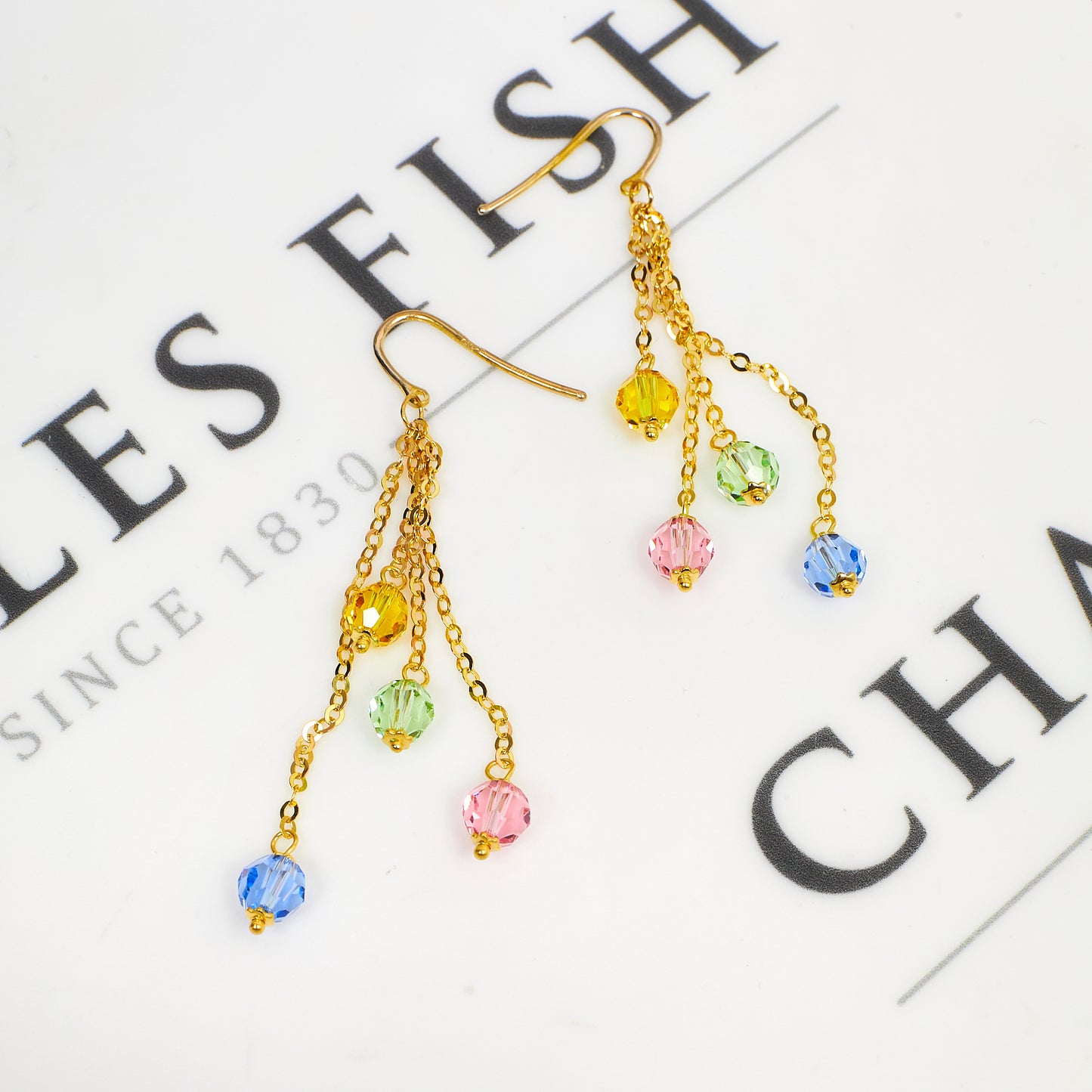Pre-Owned 9ct Gold Multicoloured Glass Bead Drop Earrings