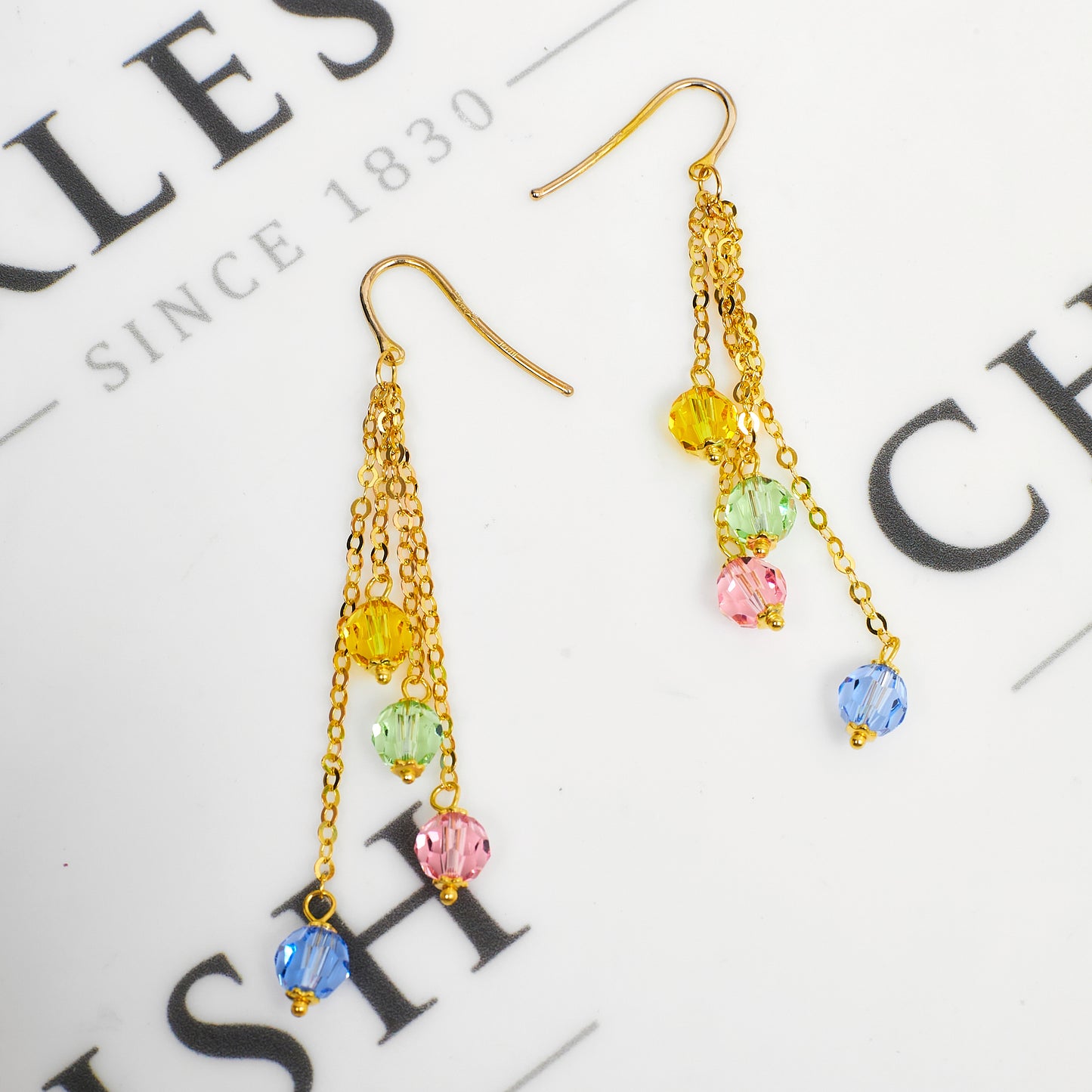 Pre-Owned 9ct Gold Multicoloured Glass Bead Drop Earrings