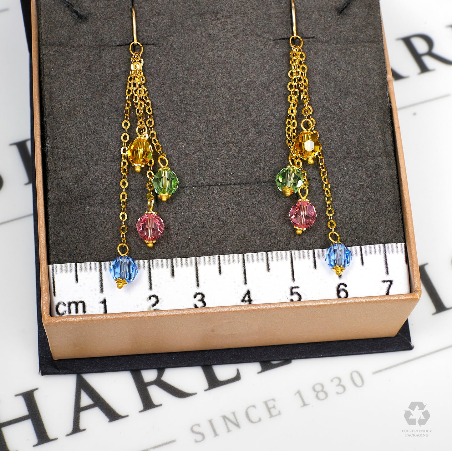 Pre-Owned 9ct Gold Multicoloured Glass Bead Drop Earrings