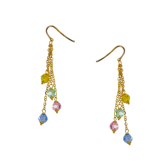 Pre-Owned 9ct Gold Multicoloured Glass Bead Drop Earrings