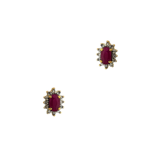 Pre-Owned 9ct Gold Glass Filled Ruby & Diamond Earrings