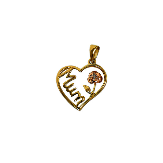 Pre-Owned 9ct Gold Diamond Heart & Flower MUM Pendant