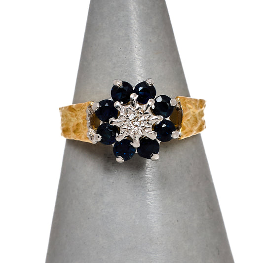 Pre-Owned 18ct Gold Sapphire & Diamond Cluster Ring Size K