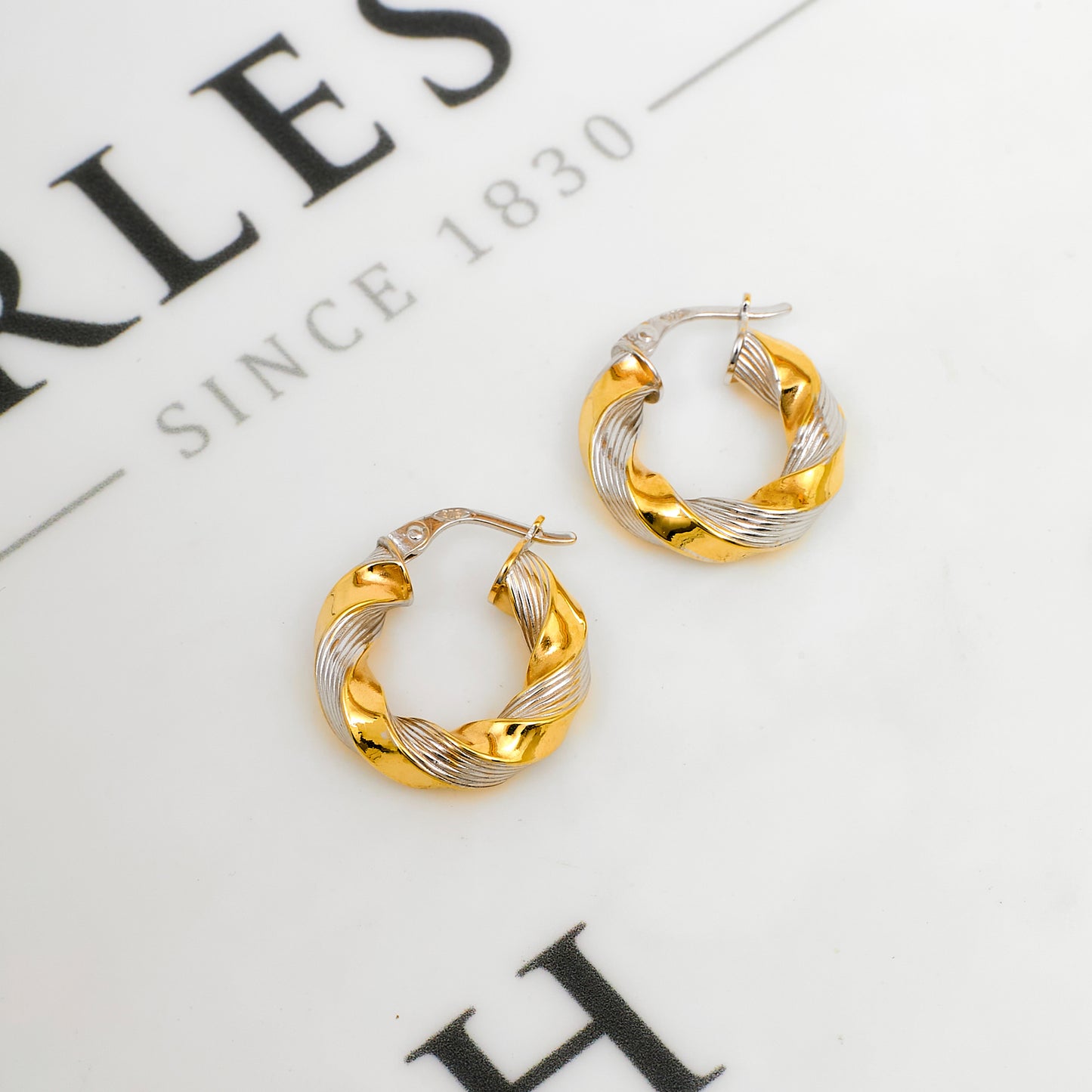 Pre-Owned 9ct Gold 2 Tone Twist Creole Hoop Earrings