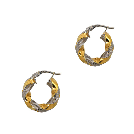 Pre-Owned 9ct Gold 2 Tone Twist Creole Hoop Earrings