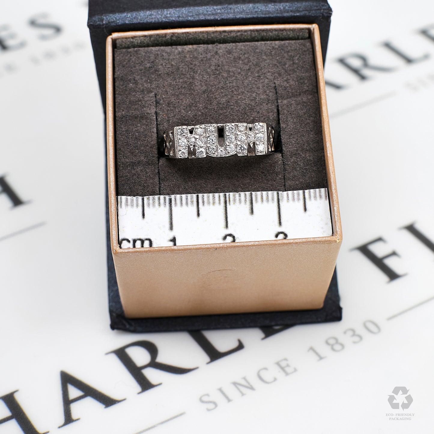 Pre-Owned 9ct White Gold CZ MUM Cherish Ring Size M