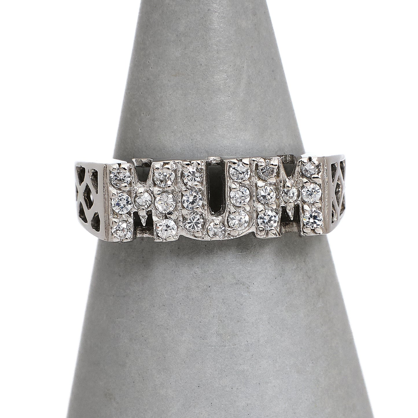 Pre-Owned 9ct White Gold CZ MUM Cherish Ring Size M