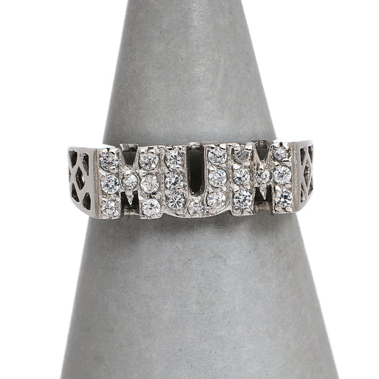 Pre-Owned 9ct White Gold CZ MUM Cherish Ring Size M