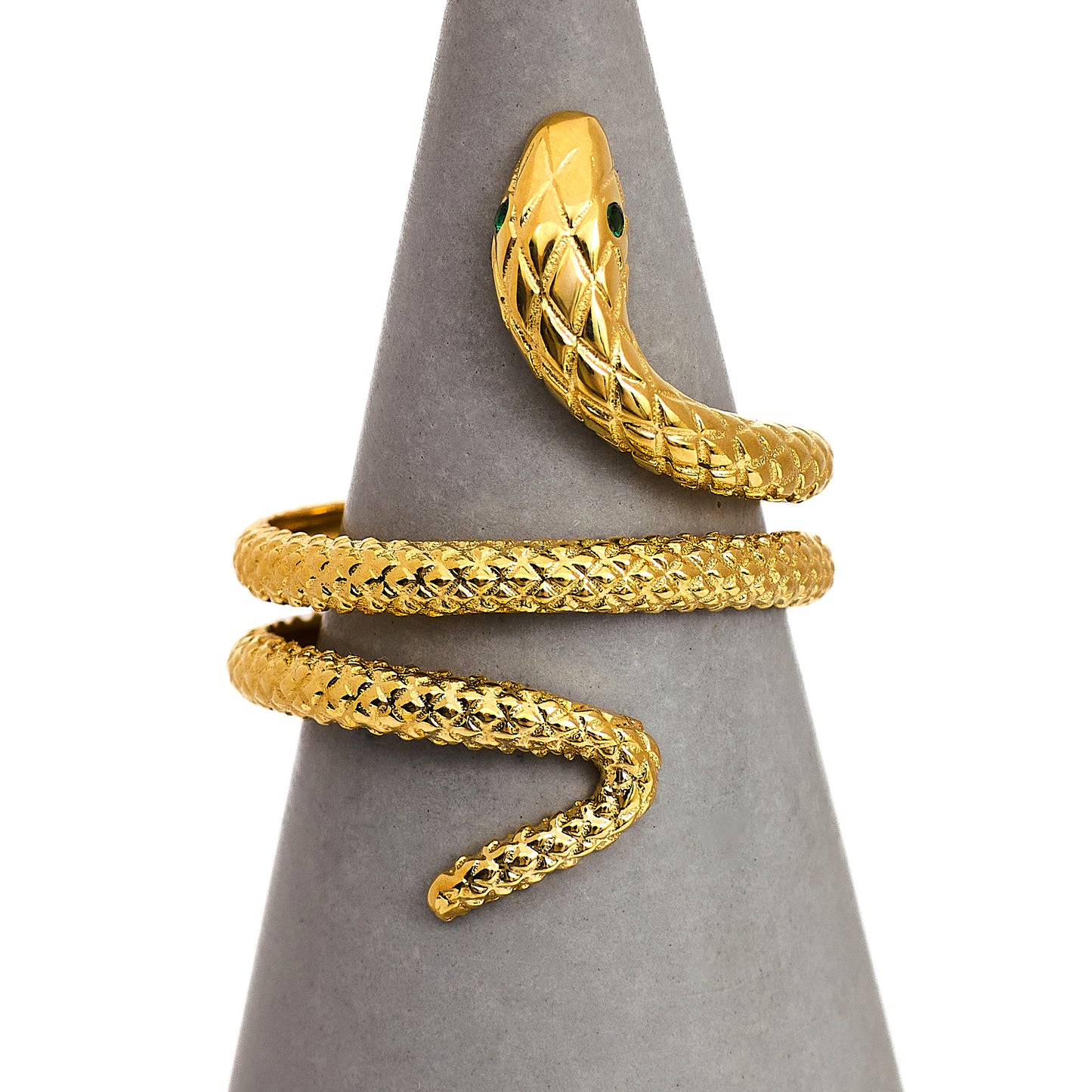 Pre-Owned 14ct Gold Green Eyes Snake Ring Size P