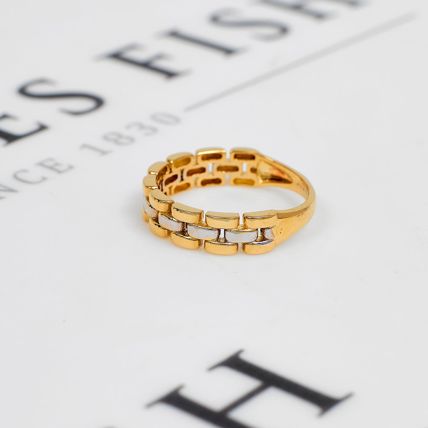 Pre-Owned 14ct Gold Brick Design Band Ring Size N