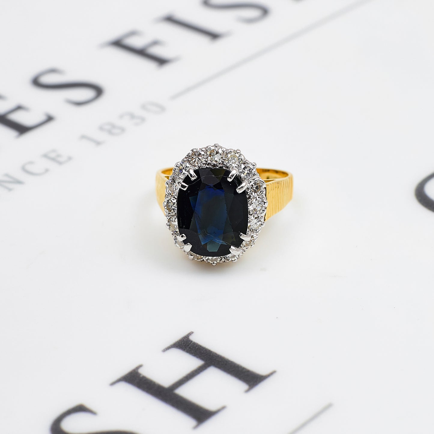 Pre-Owned 18ct Gold Sapphire & Diamond Cluster Ring Size O