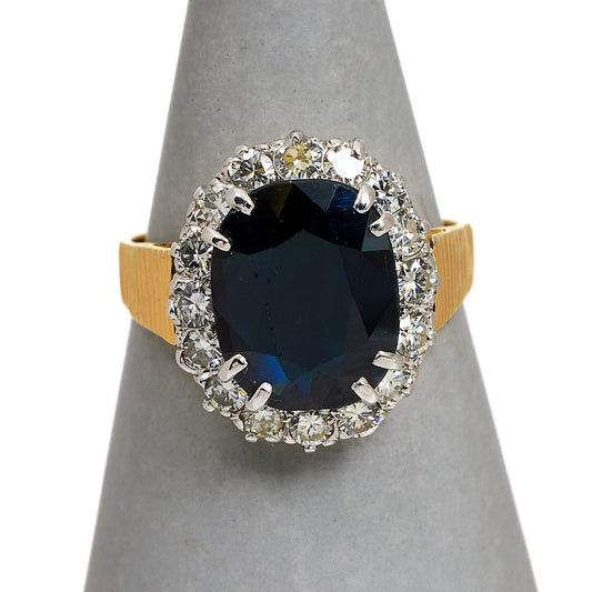 Pre-Owned 18ct Gold Sapphire & Diamond Cluster Ring Size O