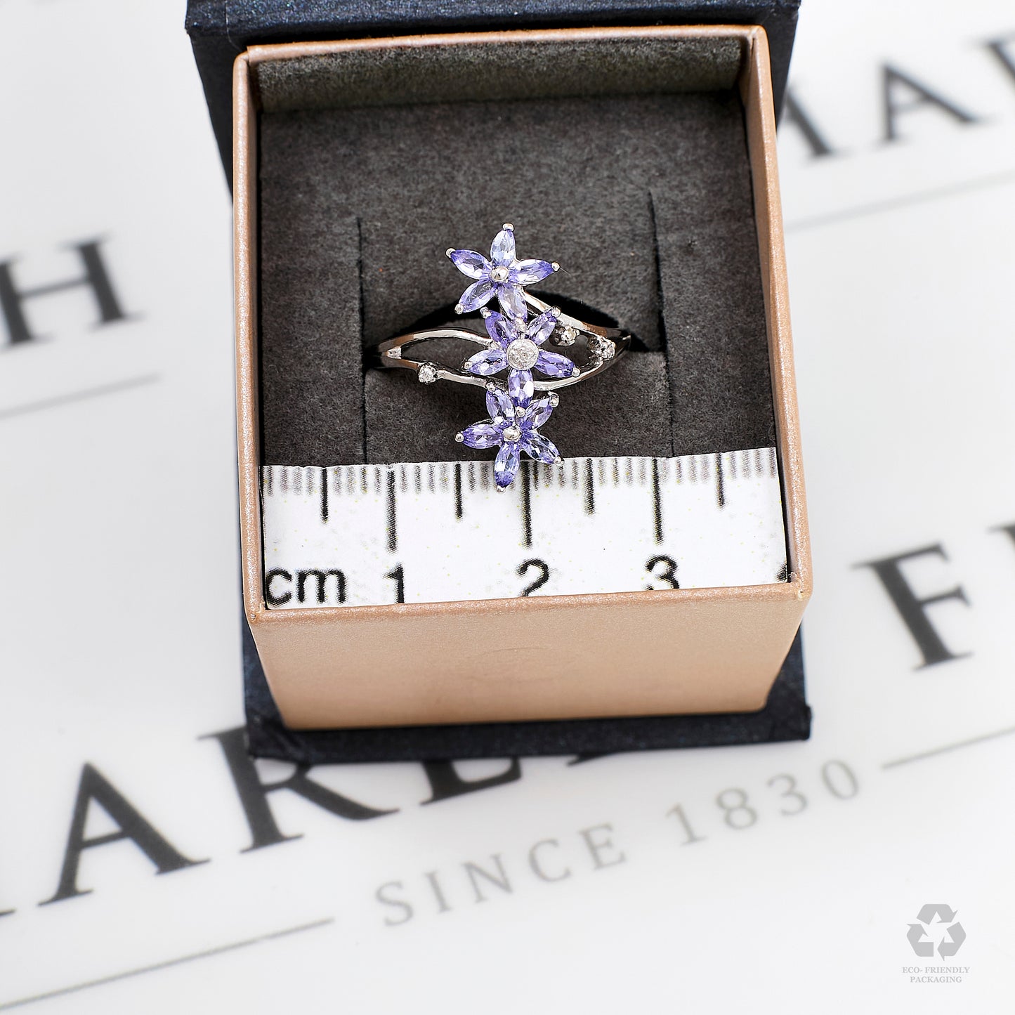 Pre-Owned 9ct White Gold Diamond & Tanzanite 3 Flower Ring