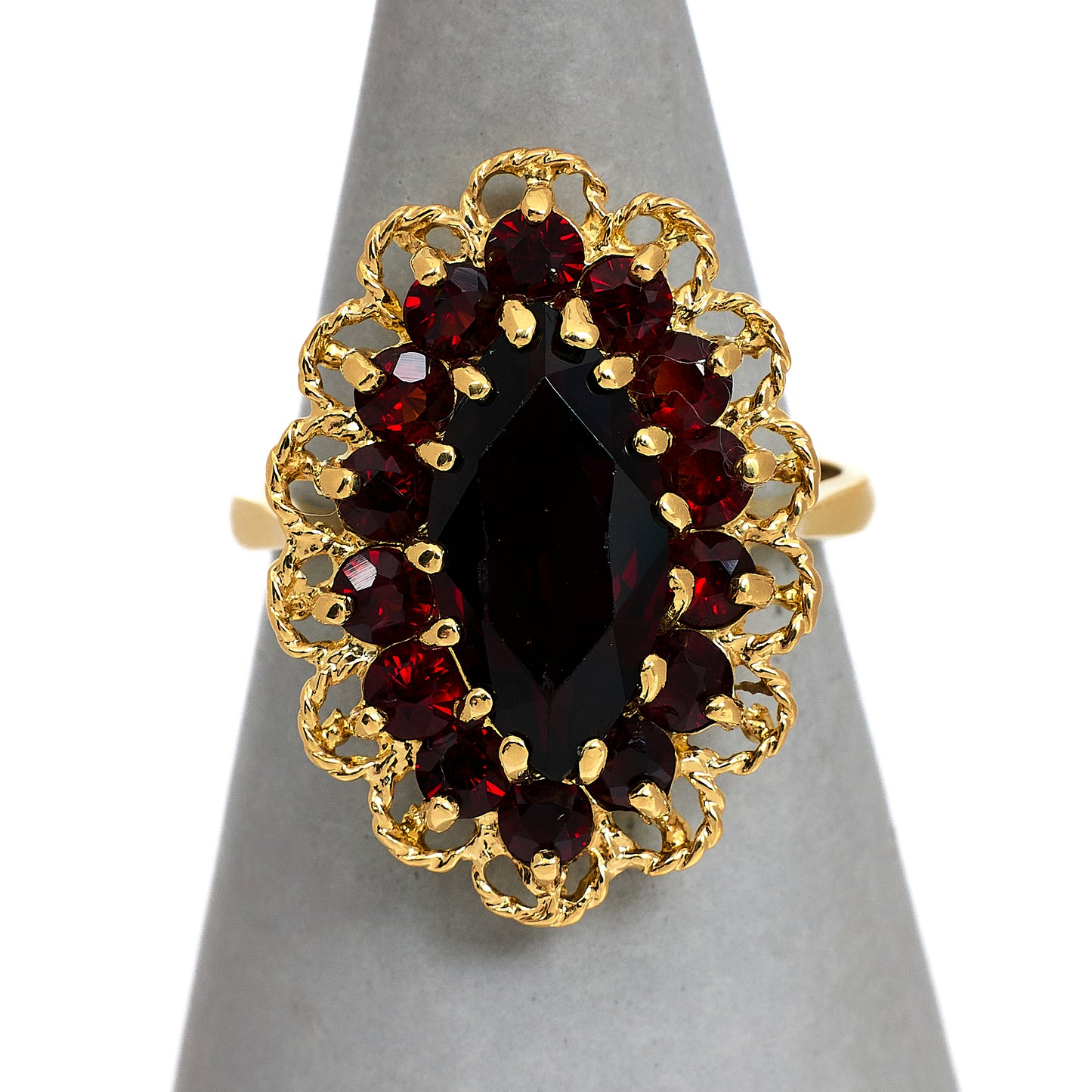 Pre-Owned 9ct Gold Marquise Shape Garnet Cluster Ring