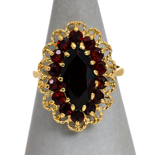 Pre-Owned 9ct Gold Marquise Shape Garnet Cluster Ring