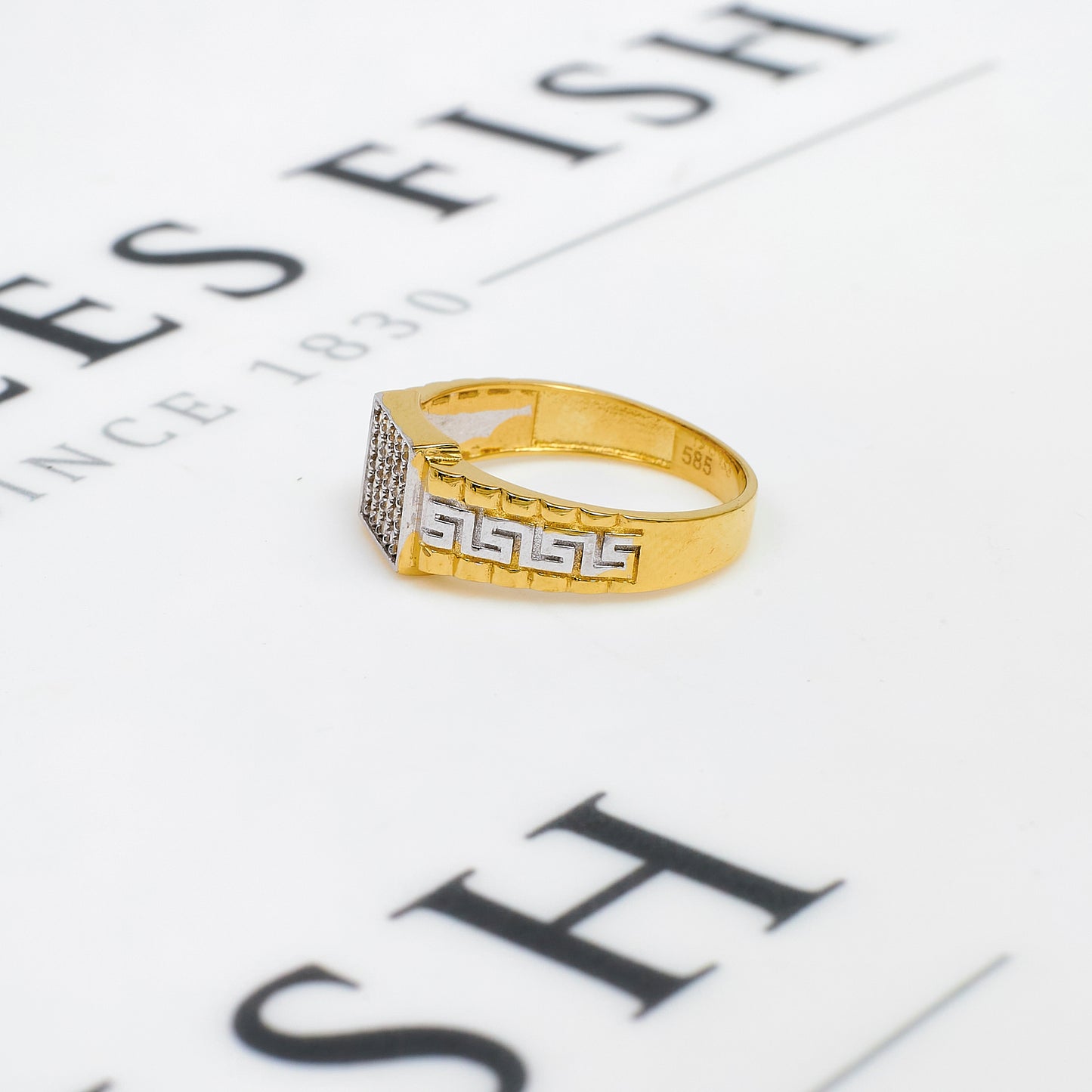 Pre-Owned 14ct Gold 2 Tone Square CZ Signet Ring Size M.5