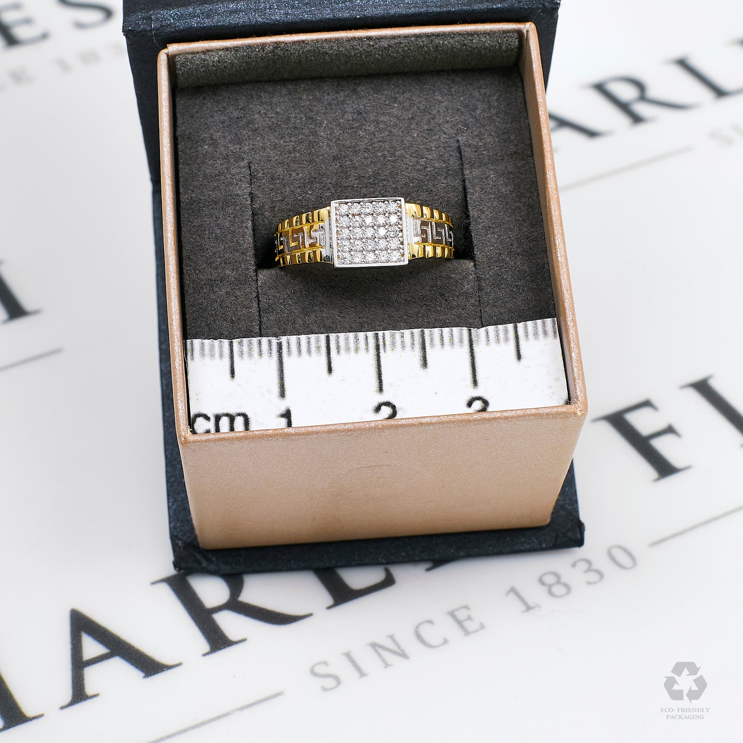 Pre-Owned 14ct Gold 2 Tone Square CZ Signet Ring Size M.5