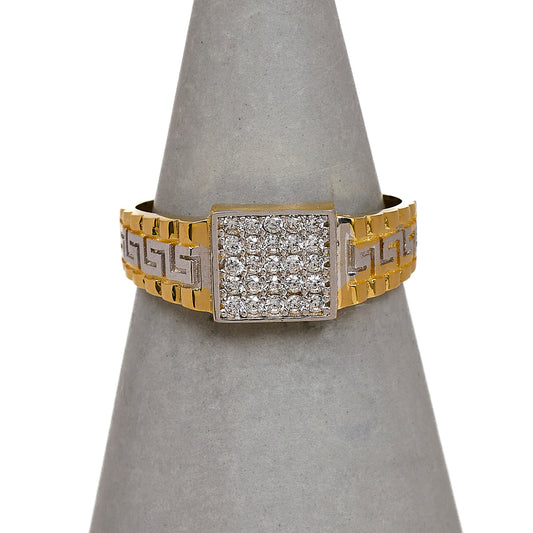 Pre-Owned 14ct Gold 2 Tone Square CZ Signet Ring Size M.5