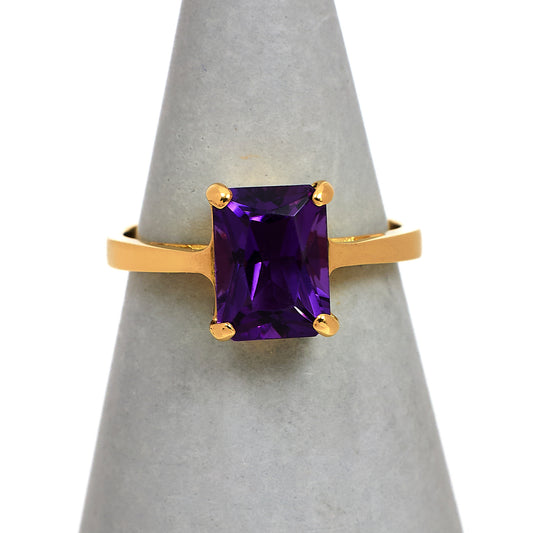 Pre-Owned 18ct Gold Rectangular Amethyst Dress Ring Size H.5