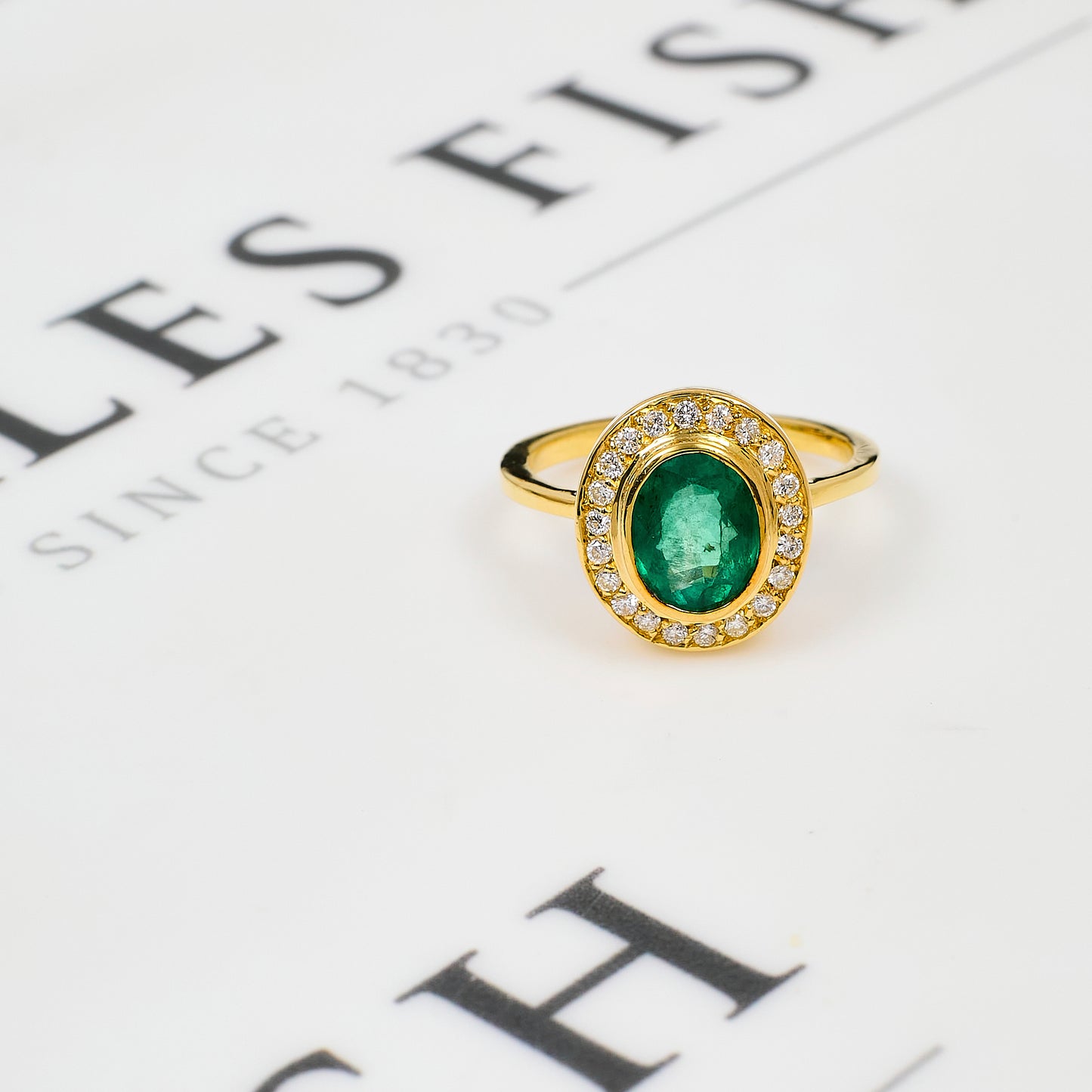 Pre-Owned 14ct Gold Emerald & Diamond Cluster Ring Size Q