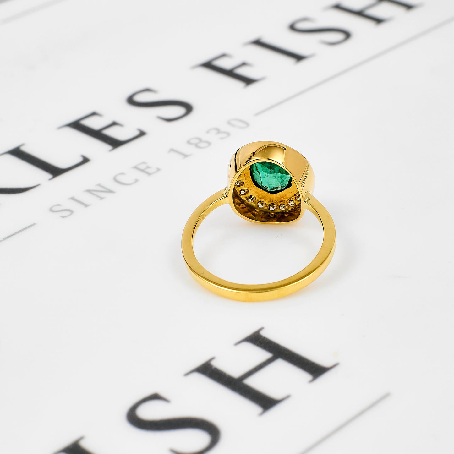Pre-Owned 14ct Gold Emerald & Diamond Cluster Ring Size Q