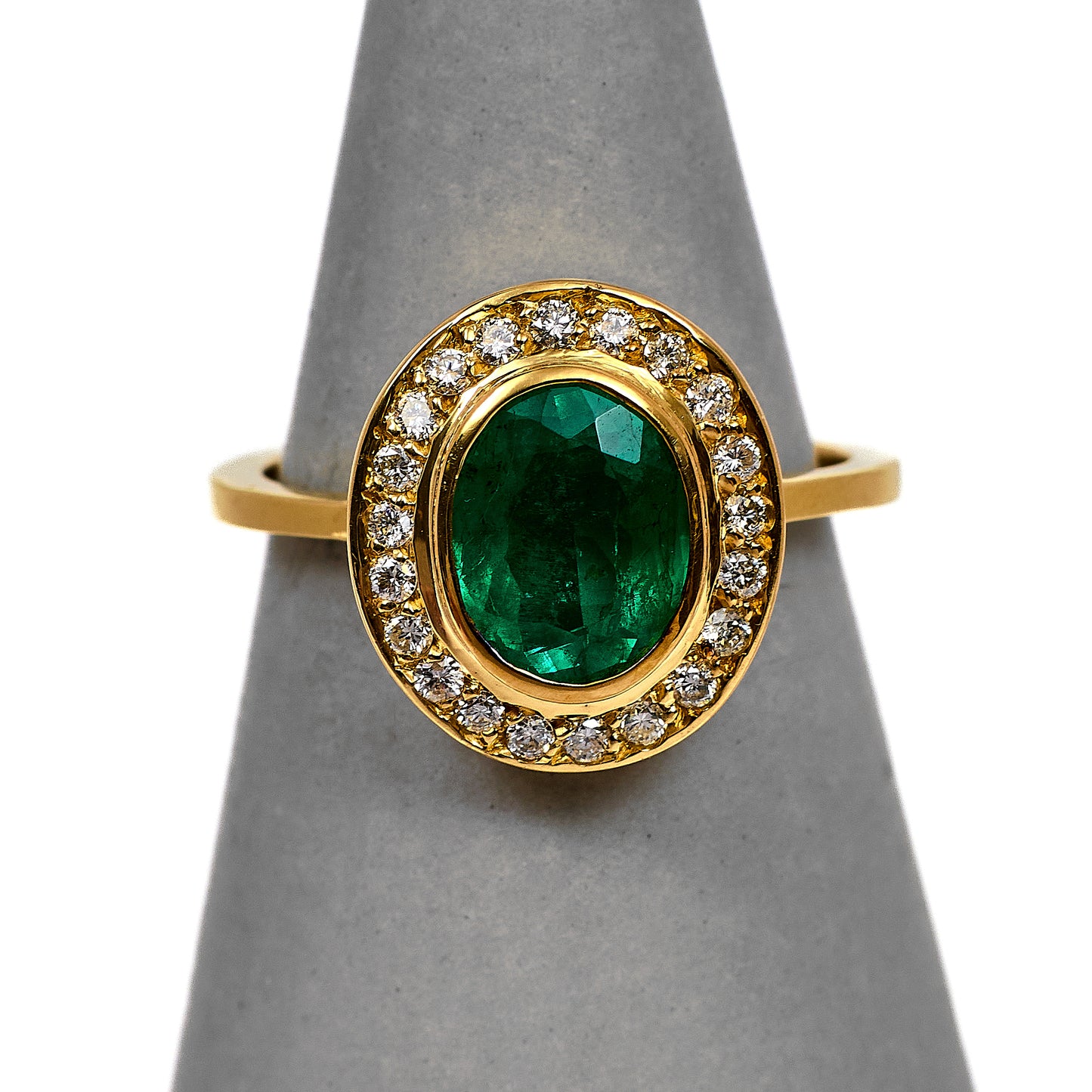 Pre-Owned 14ct Gold Emerald & Diamond Cluster Ring Size Q