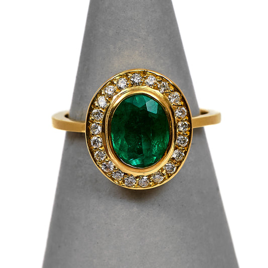 Pre-Owned 14ct Gold Emerald & Diamond Cluster Ring Size Q