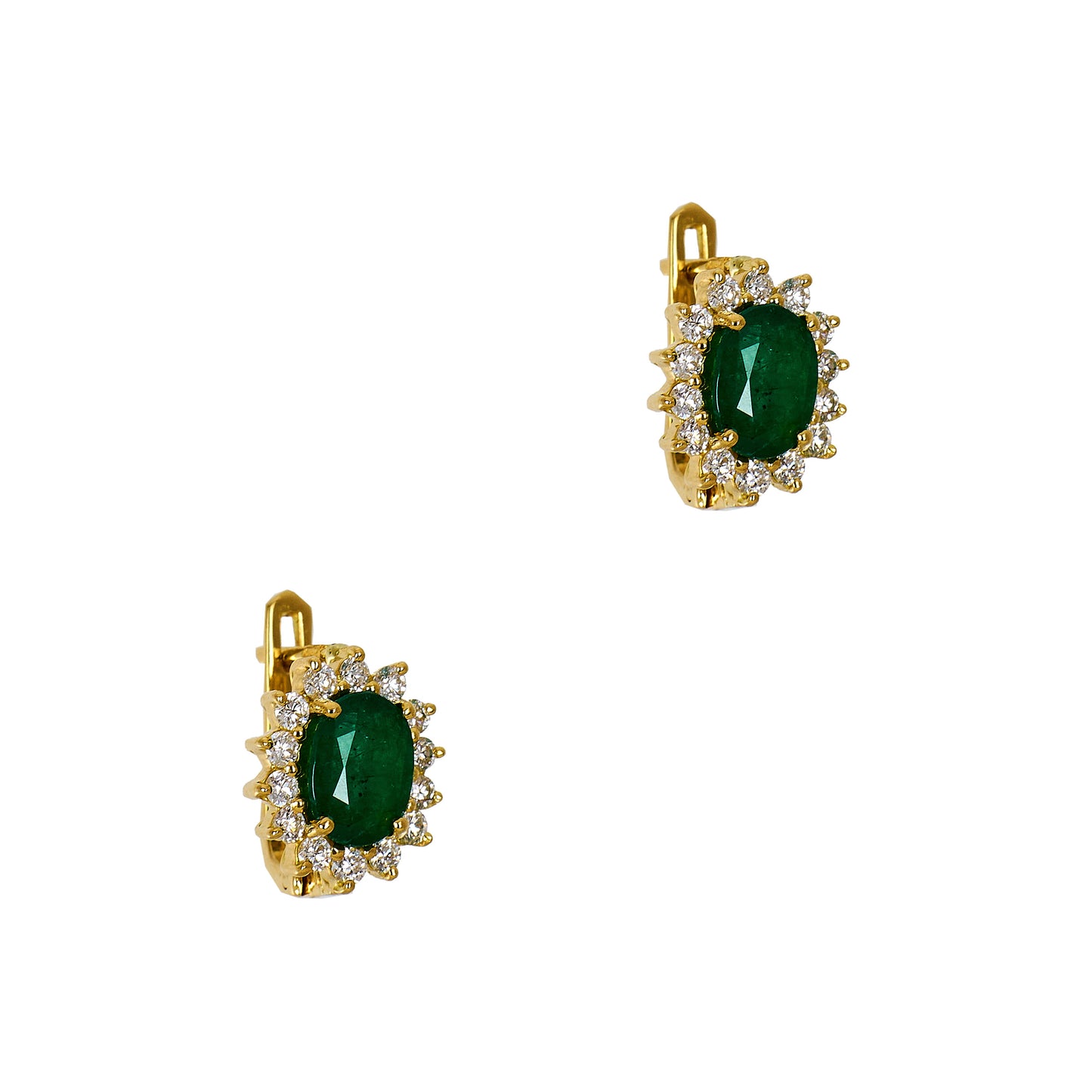 Pre-Owned 18ct Gold Oval Emerald & Diamond Cluster Earrings