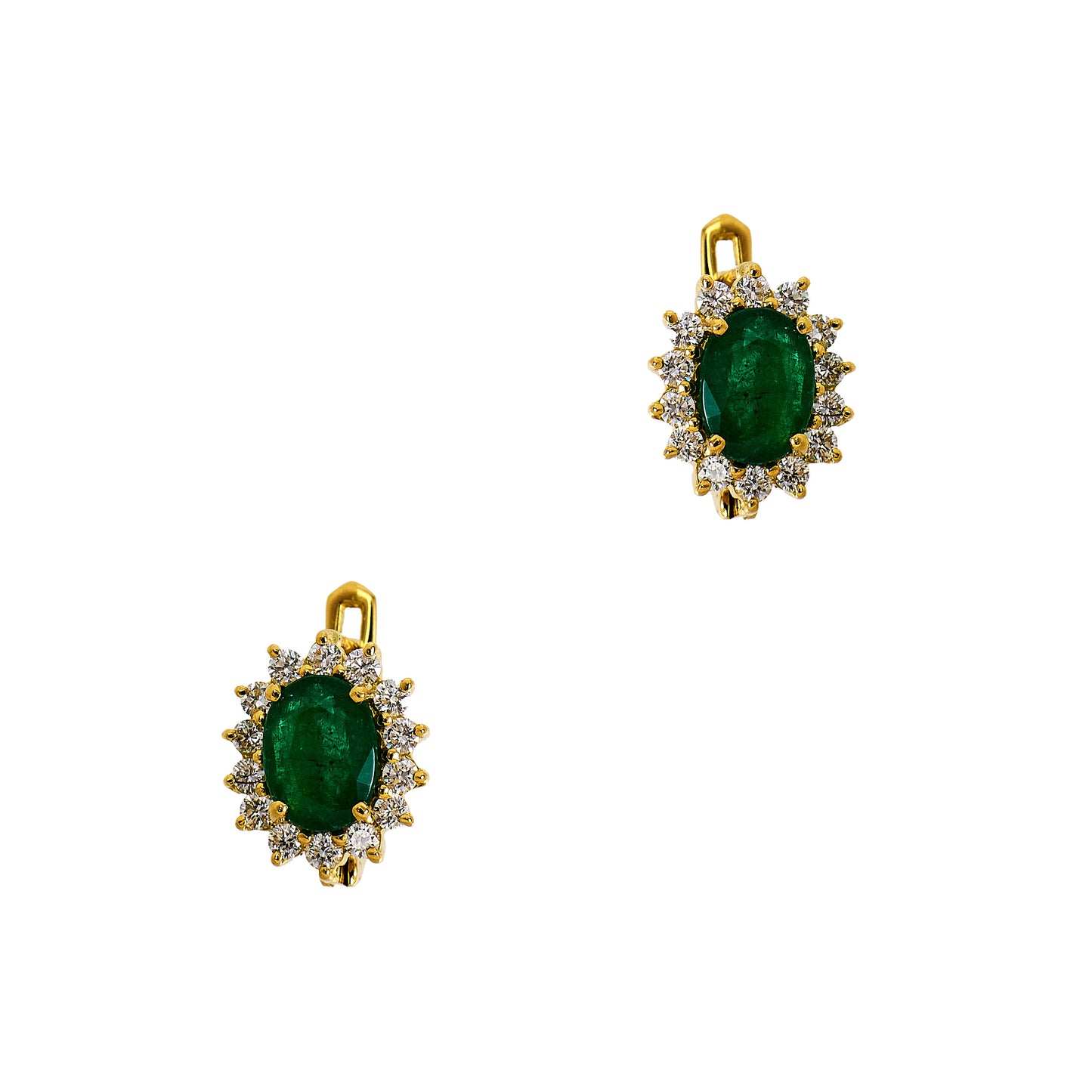 Pre-Owned 18ct Gold Oval Emerald & Diamond Cluster Earrings
