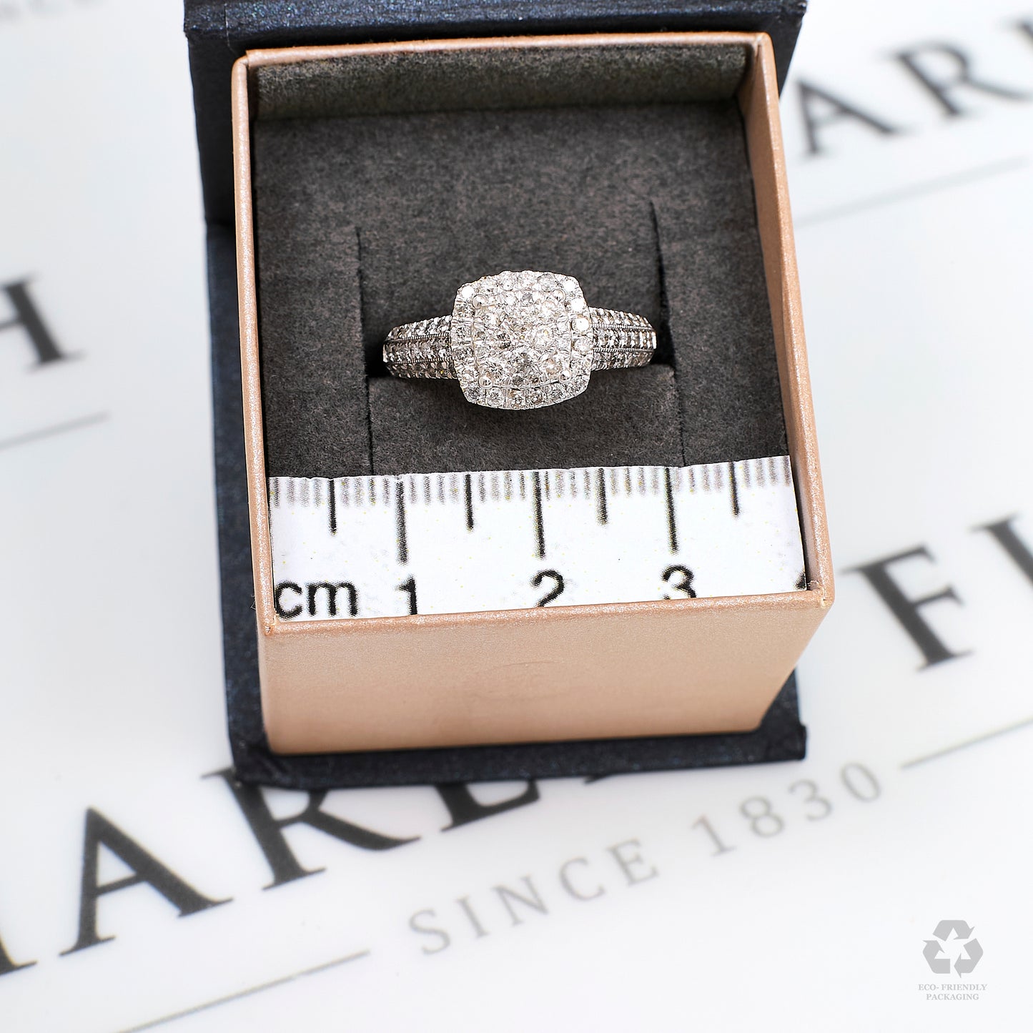 Pre-Owned 9ct White Gold Square Diamond Cluster Ring Size P