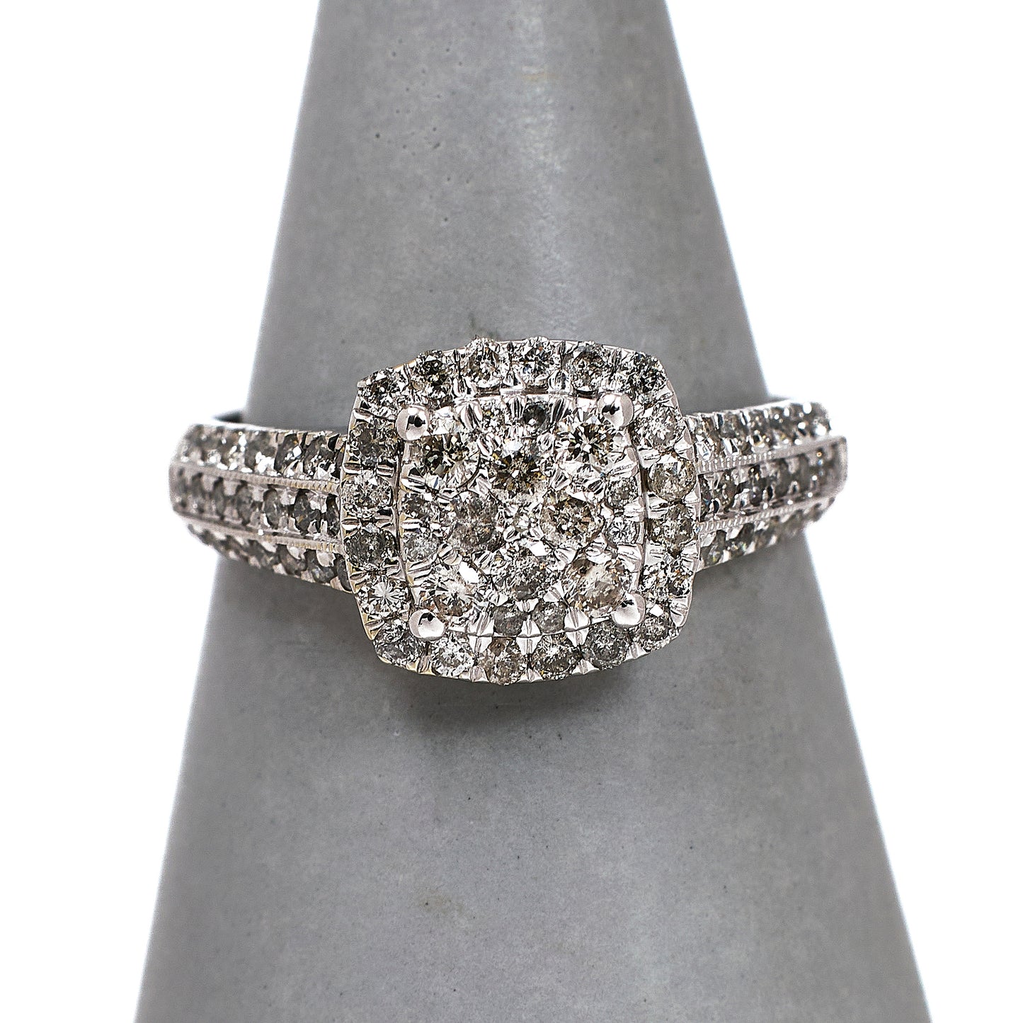Pre-Owned 9ct White Gold Square Diamond Cluster Ring Size P