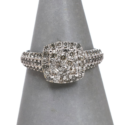 Pre-Owned 9ct White Gold Square Diamond Cluster Ring Size P