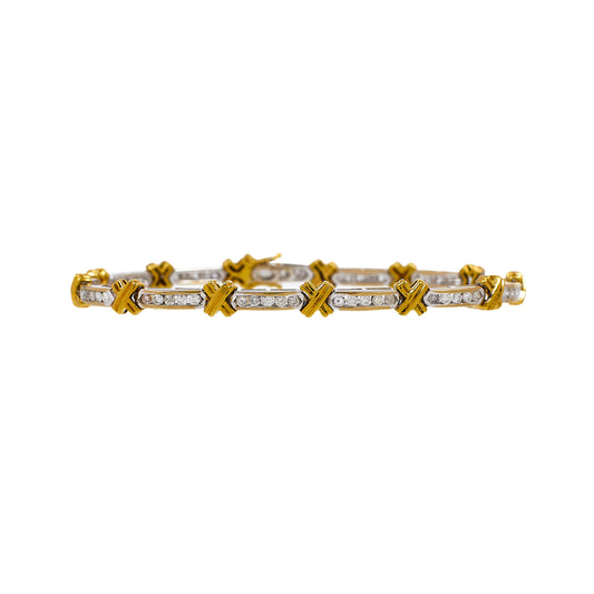 Pre-Owned 18ct Gold 2 Tone Diamond Bracelet 7 Inch