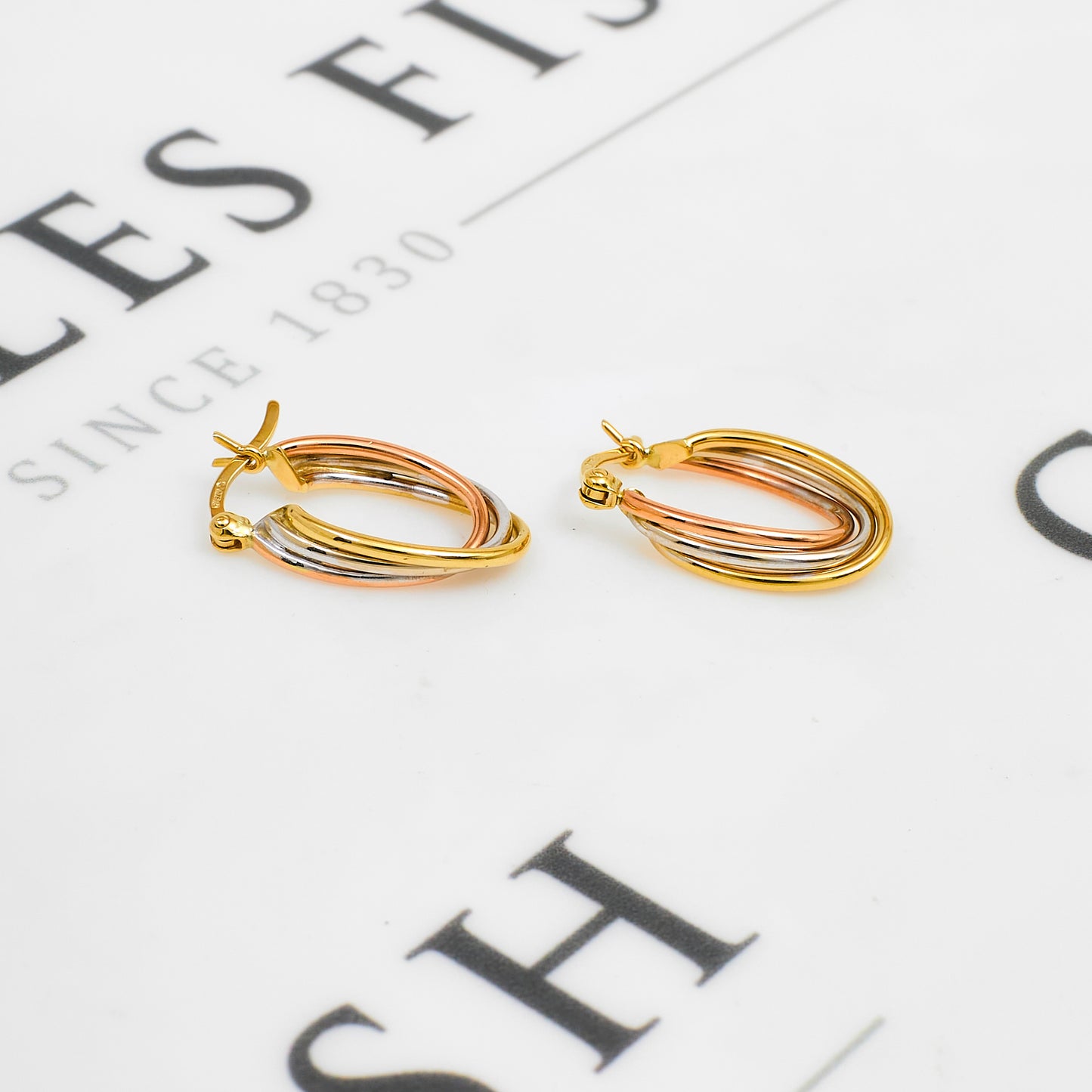 Pre-Owned 9ct Gold Tricolor Oval Creole Hoop Earrings