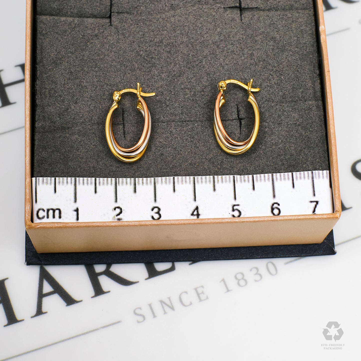 Pre-Owned 9ct Gold Tricolor Oval Creole Hoop Earrings