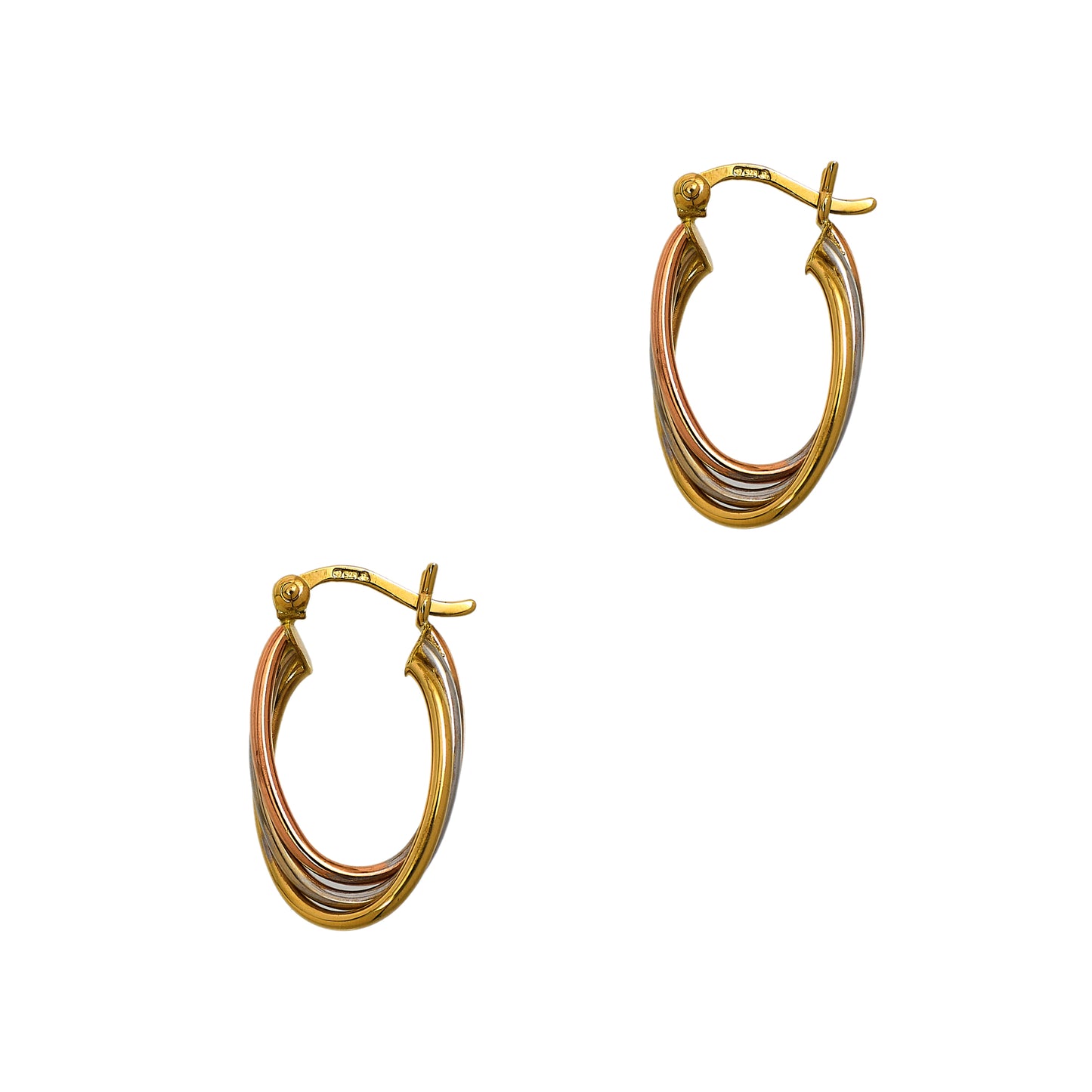 Pre-Owned 9ct Gold Tricolor Oval Creole Hoop Earrings