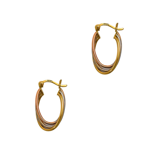 Pre-Owned 9ct Gold Tricolor Oval Creole Hoop Earrings