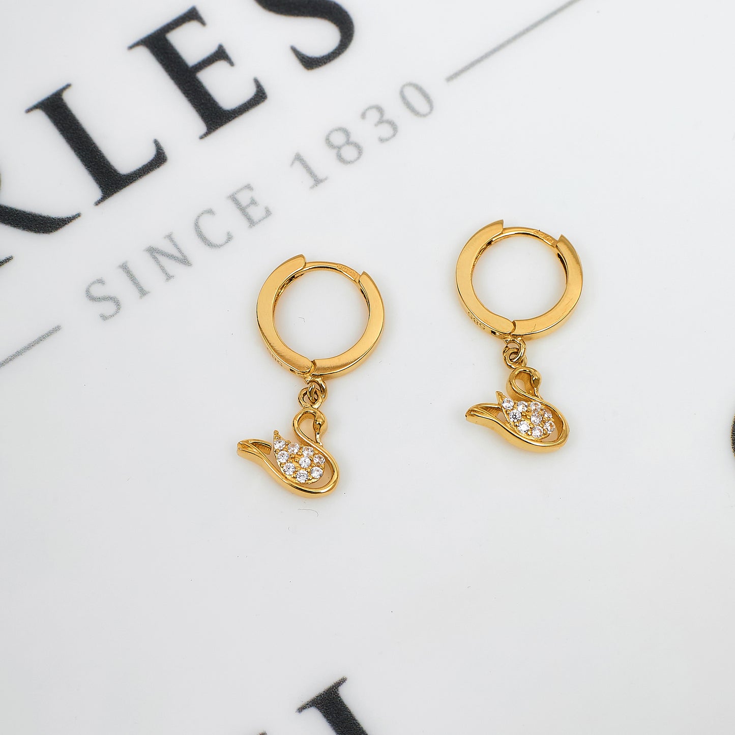 Pre-Owned 14ct Gold Huggie Earrings & CZ Swan Drops