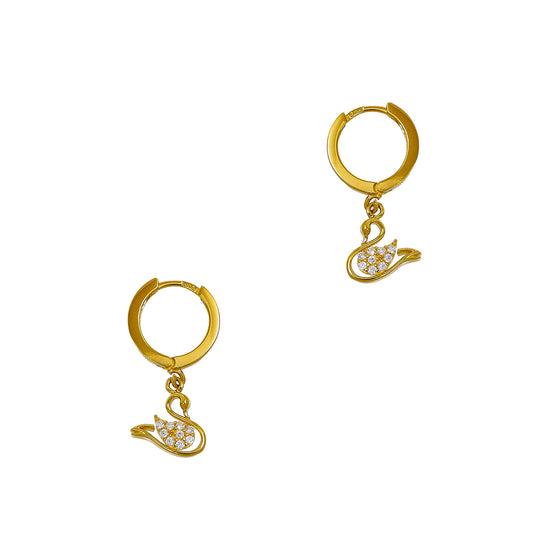 Pre-Owned 14ct Gold Huggie Earrings & CZ Swan Drops