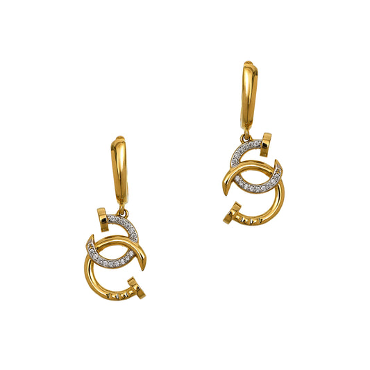 Pre-Owned 14ct Gold CZ Curved Nail Drop Earrings